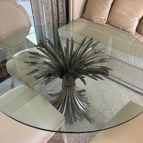 Bernhardt Dining Table with Metal Wheat Base and Glass Top