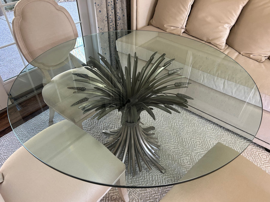 Bernhardt Dining Table with Metal Wheat Base and Glass Top