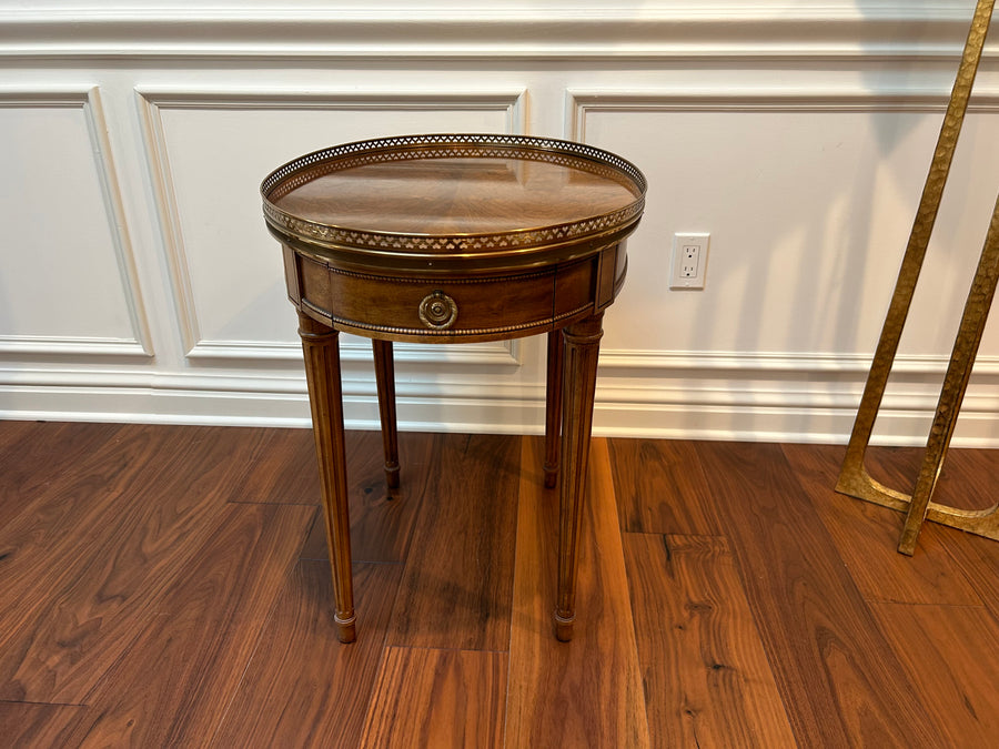 Baker Oval Side Table with Drawer and Brass Gallery