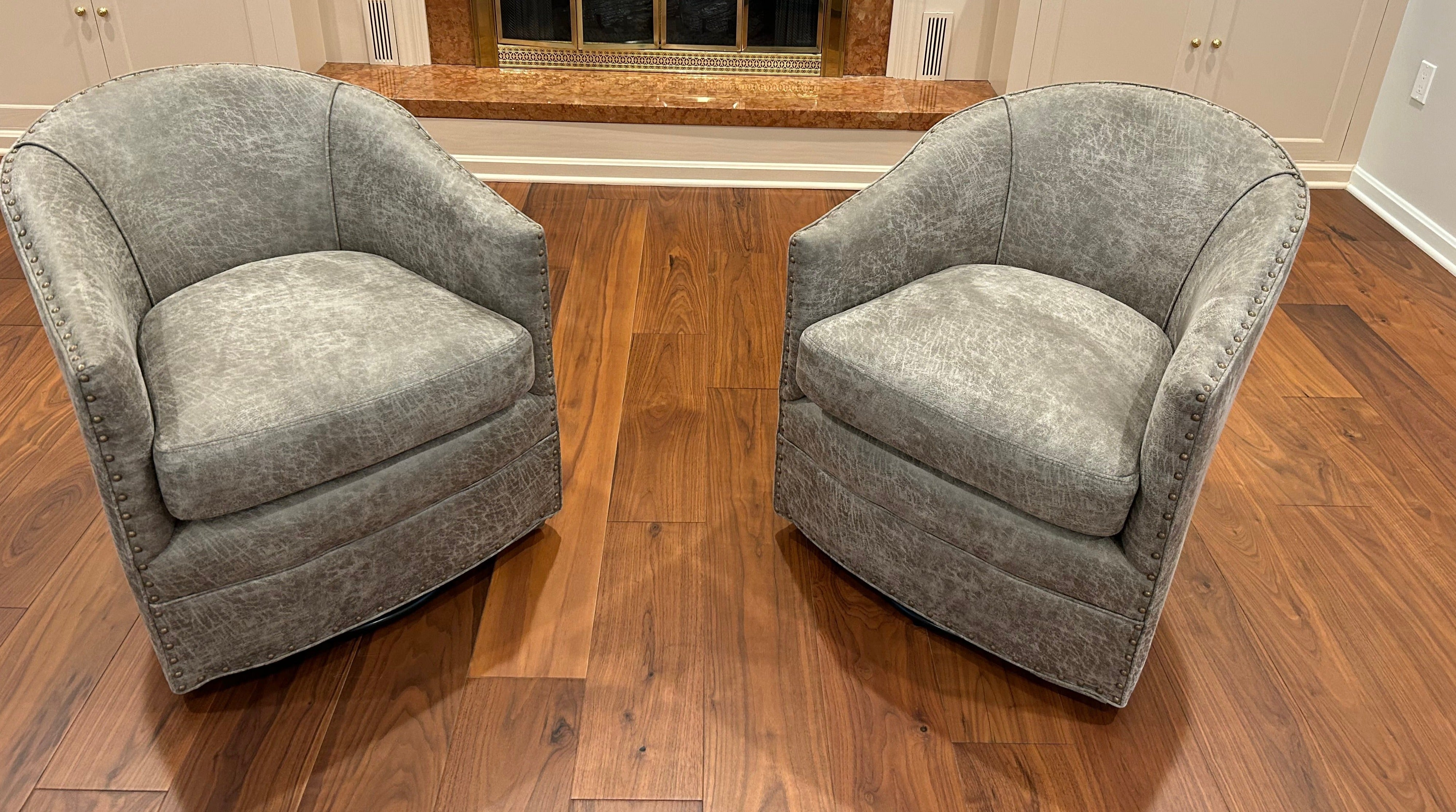 Arhaus Gray Giles Swivel Chairs with Nailheads - Main Image