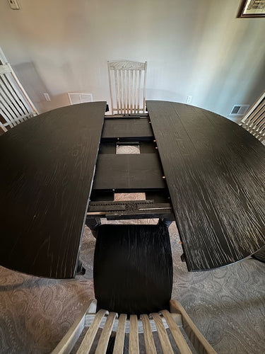 North Crate & Co. Custom Round Oak Dining Table & 6 Chairs