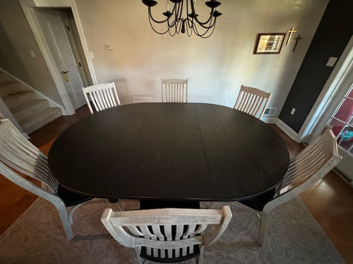 North Crate & Co. Custom Round Oak Dining Table & 6 Chairs