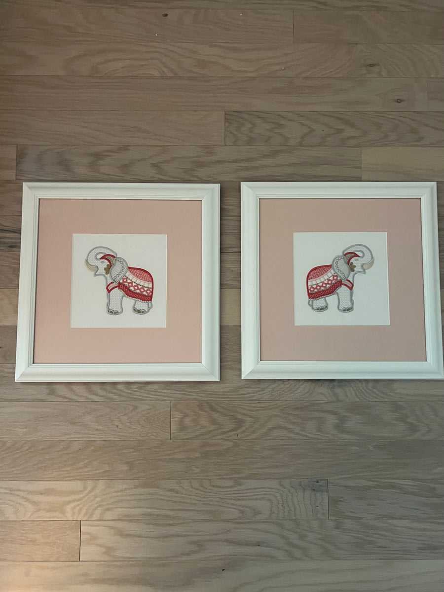 Adorable Two Elephant Prints Embroidered with Custom Frames