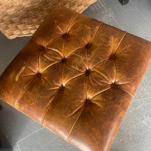 ON SALE Baker Leather Tufted Hassock/Ottoman