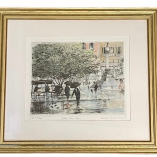 Michael Chaplin FRAMED Original Etching with Watercolor - Sudden Rain in Paris
