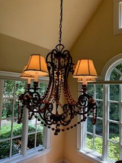 ON SALE Iron Chandelier with Bobeche and Candle Cups in Antique Red with Wooded Beads