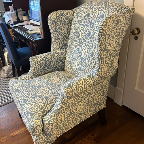 ON SALE Blue and White Wing Chair