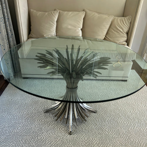 Bernhardt Dining Table with Metal Wheat Base and Glass Top