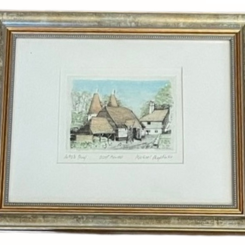 Michael Chaplin FRAMED Original Etching with Watercolor - Oat Houses