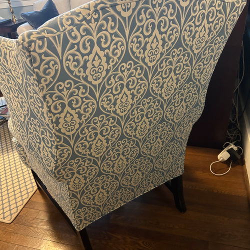 Blue and White Wing Chair