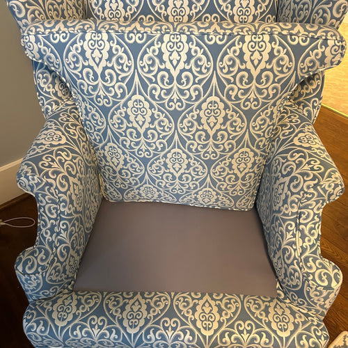 Blue and White Wing Chair