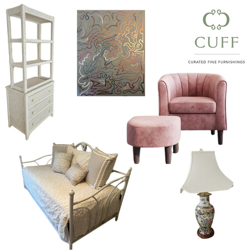 Pink Accent Chair with Ottoman