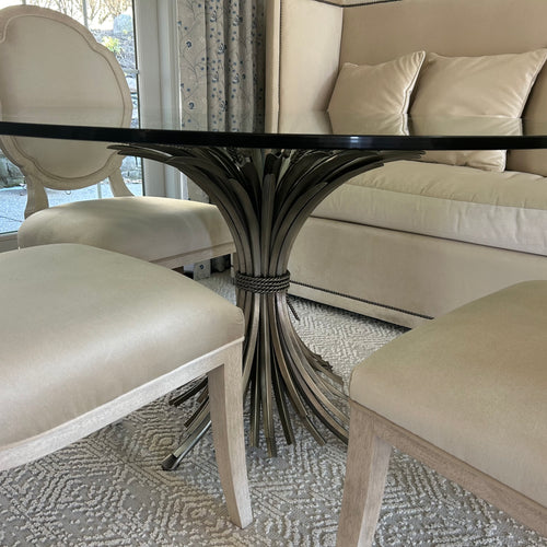 Bernhardt Dining Table with Metal Wheat Base and Glass Top