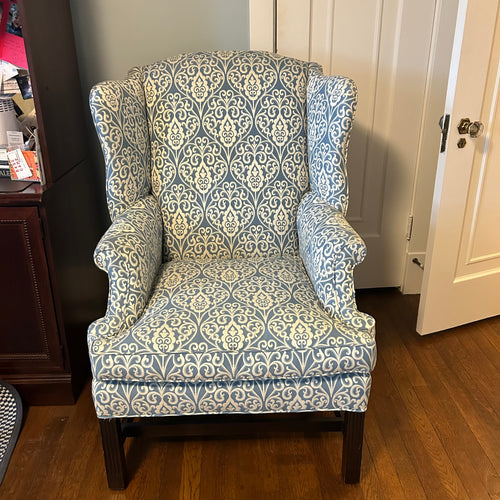 Blue and White Wing Chair