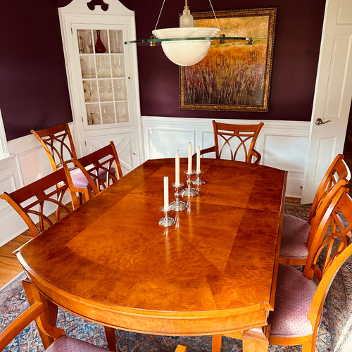 ON SALE John Widdicomb Dining Table and Chairs (2 Arm and 6 Side)