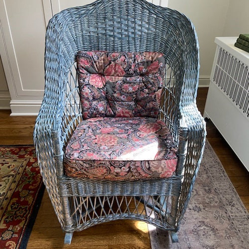 ON SALE Vintage Wicker Chair, Rocker and Footstool