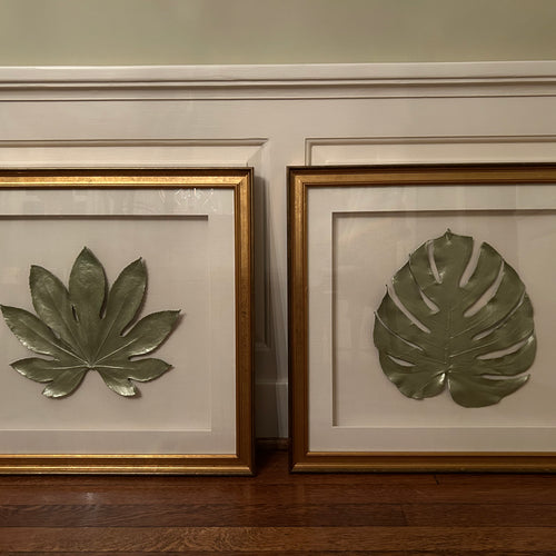 Chelsea House Green Leaf Pictures with Gold Frames-Set of 2