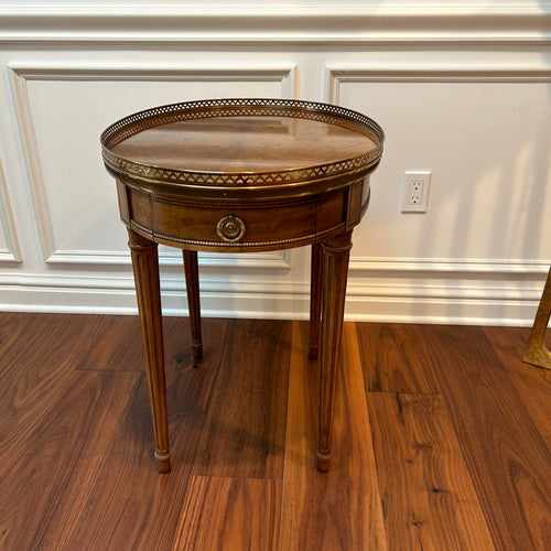 Baker Oval Side Table with Drawer and Brass Gallery
