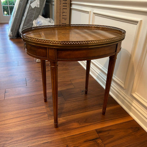 Baker Oval Side Table with Drawer and Brass Gallery