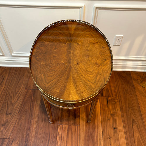 Baker Oval Side Table with Drawer and Brass Gallery