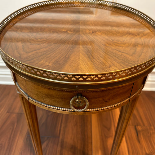 Baker Oval Side Table with Drawer and Brass Gallery