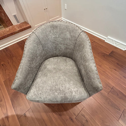 Arhaus Gray Giles Swivel Chairs with Nailheads