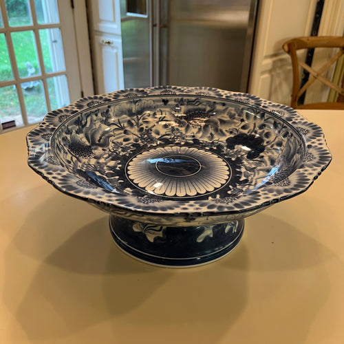 ON SALE Maitland Smith Blue and White Bowl with Pedestal