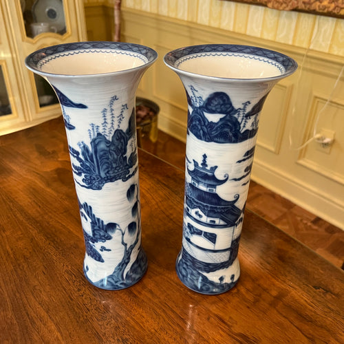 Mottahedeh Blue and White Trumpet Blue Canton Vases