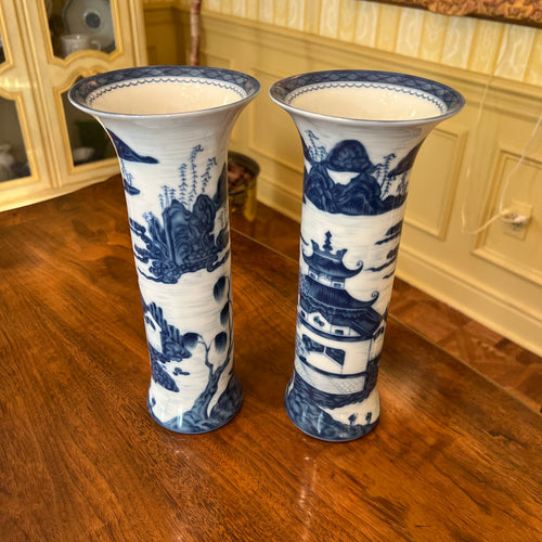 Mottahedeh Blue and White Trumpet Blue Canton Vases