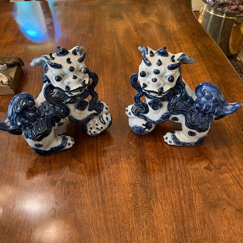 Blue and White Foo Dogs