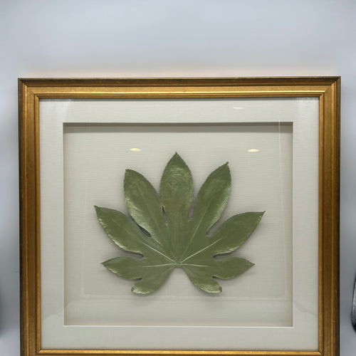 Chelsea House Green Leaf Pictures with Gold Frames-Set of 2