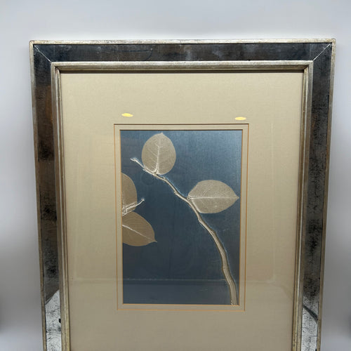 Trowbridge Silver Leaves on Blue Silk Pictures with Mirrored Frames-Set of 2