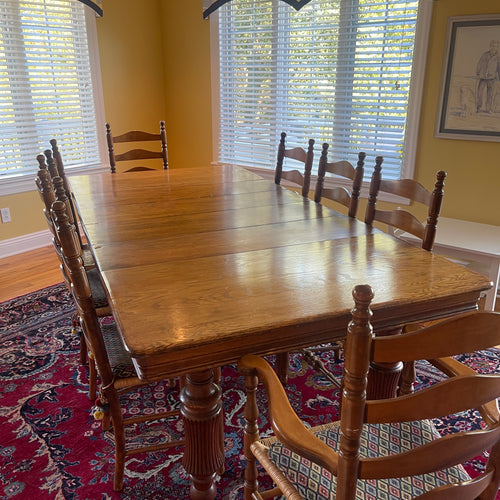 ON SALE Antique Dining Table and 8 Chairs ( 2 Arm; 6 without Arms)