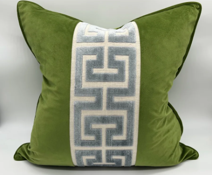 ON SALE CUFF Brand New Signature Green Velvet with Light Blue Trim Pillow