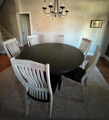 North Crate & Co. Custom Round Oak Dining Table & 6 Chairs