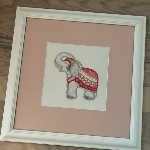 Adorable Two Elephant Prints Embroidered with Custom Frames